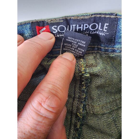 SOUTHPOLE Y2K Streetwear Moto Style Grunge Acid Wash Jeans SZ 38x32 - Picture 7 of 9